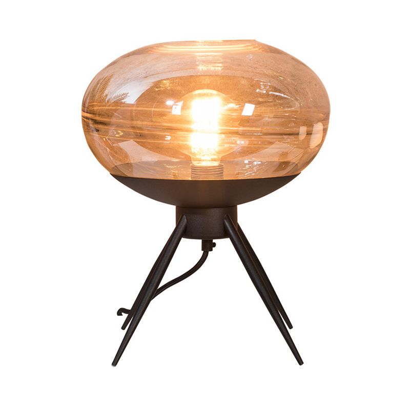 Oval Metal Night Table Light Modern Cognac Glass 1-Head Living Room Nightstand Lamp