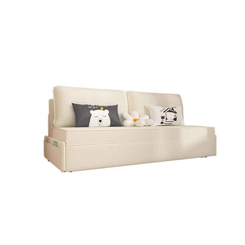 Faux Leather Futon Sofa Bed Glam Storage Sleeper Sofa in White