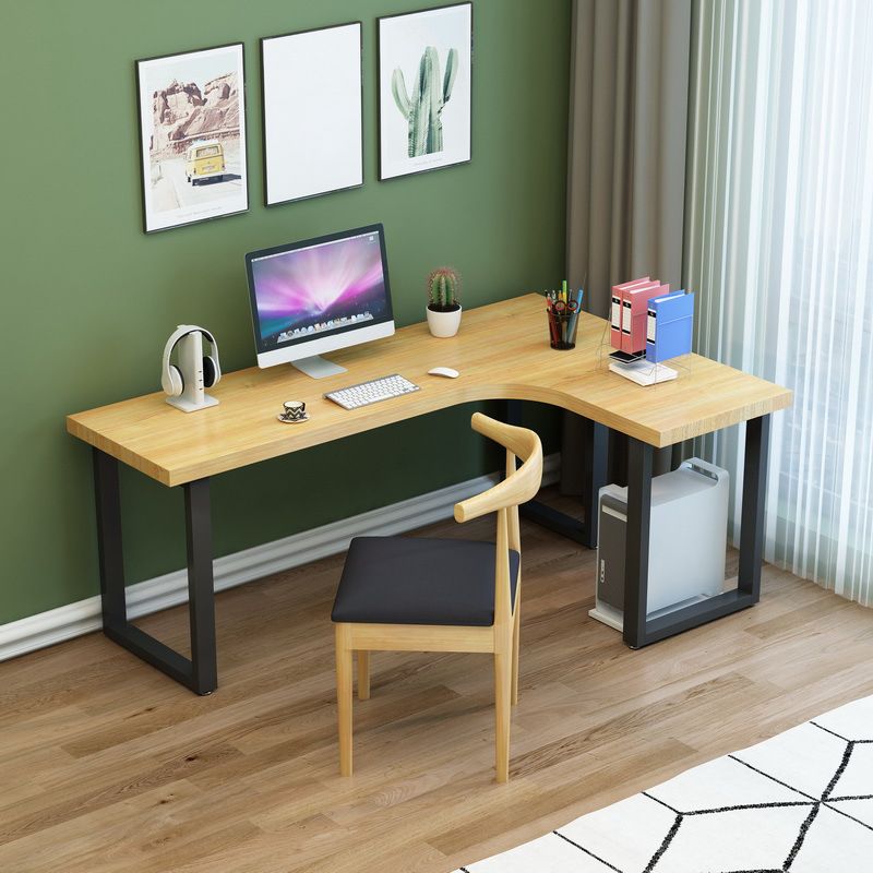 Metal and Wooden Writing Desk Industrial L-Shape Office Desk for Office