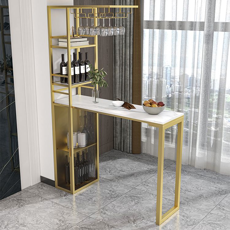 Glam Style Stone Top Counter Table 42-inch Height Table with Wine Rack for Dining Room