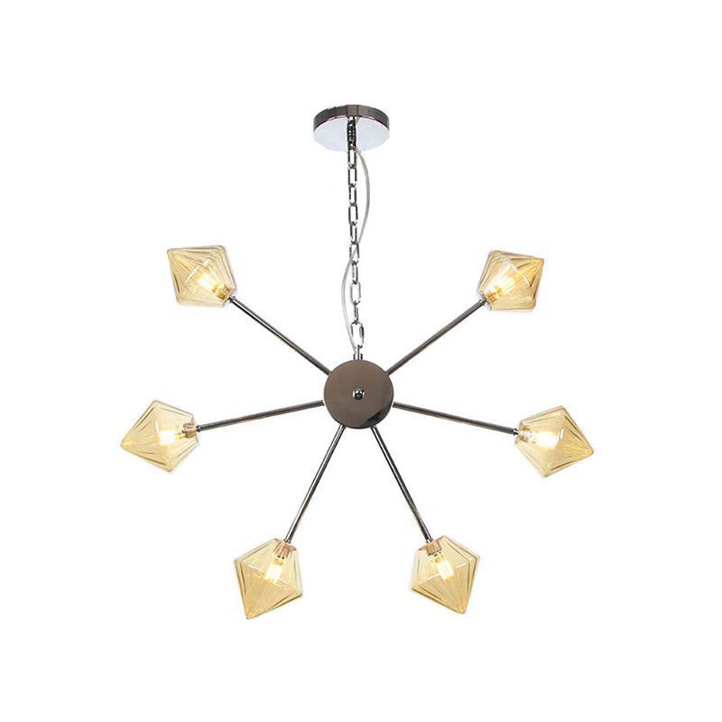 Diamond schaduw hangende verlichting industrieel amber/helder glas 6/9/12 hoofden woonkamer kroonluchter lamp in zwart/messing/koper