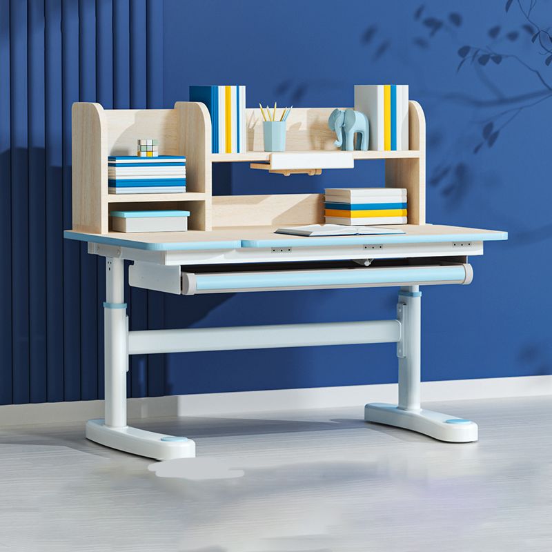 Adjustable Study Desk Home Solid Wood Student Desk with Storage Shelves