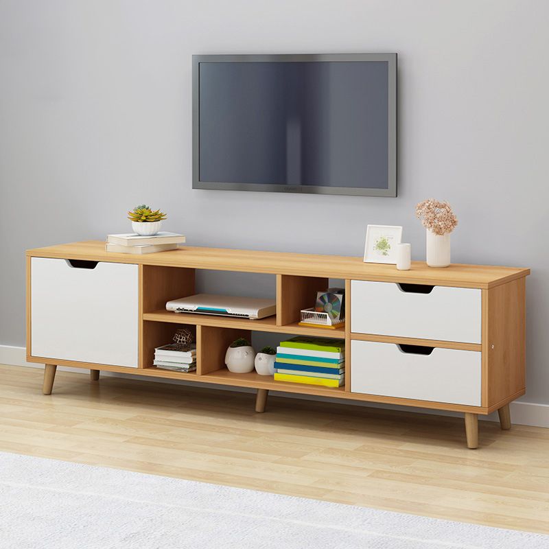 Faux Wood TV Stand Modern TV Media Stand with Doors for Living Room