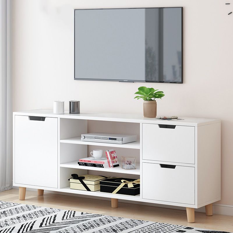 Faux Wood TV Stand Modern TV Media Stand with Doors for Living Room