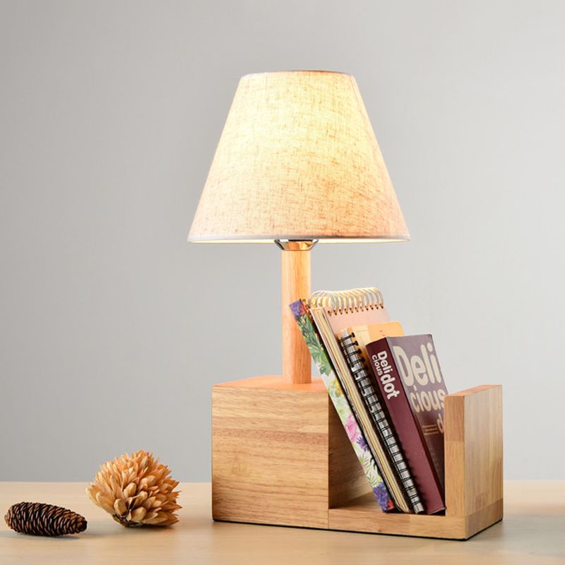 Moderne Empire Shade Stofftisch Leuchte 1 Glühbirnen -Nachttisch -Lampe mit Bücherregal Design in Beige