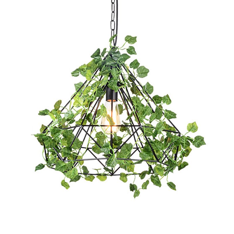 Zwart 1 bol hanger lamp antieke metalen diamant LED -planten suspensie Licht voor restaurant, 10 "/15"/18 "breedte