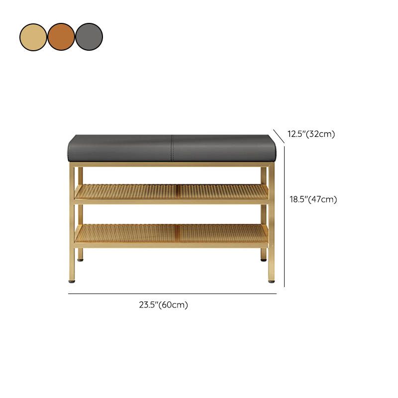 Metal Cushioned Bench Modern Seating Bench with Shelves for Entryway