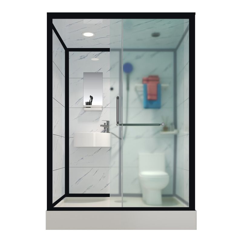 Tempered Glass Shower Stall Black Shower Stall with Towel Bar and Light