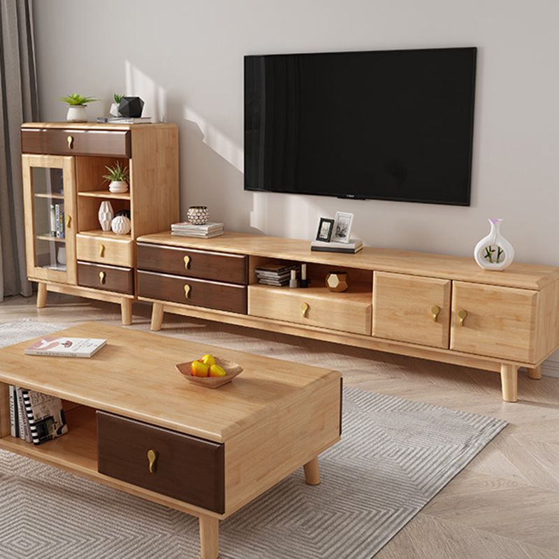 Solid Wood Stand Console Scandinavian TV Media Console with Drawers