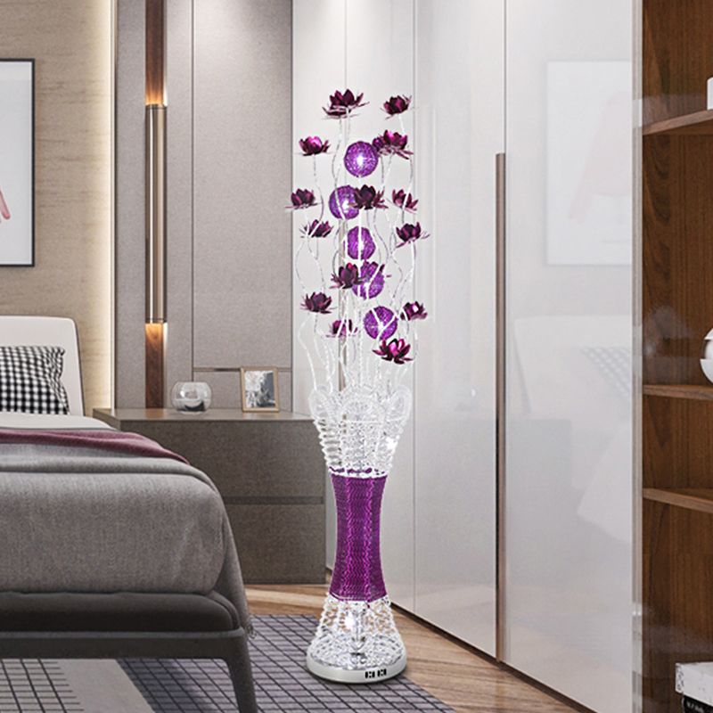 LED Slim Column Bloom Floor Lamp Art Decor Purple Aluminum Standing Lighting in Warm/White Light