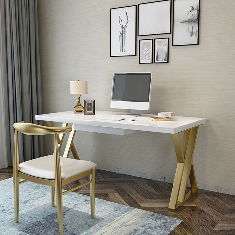 Iron and Pine Writing Desk Gold and White Office Desk Trestle