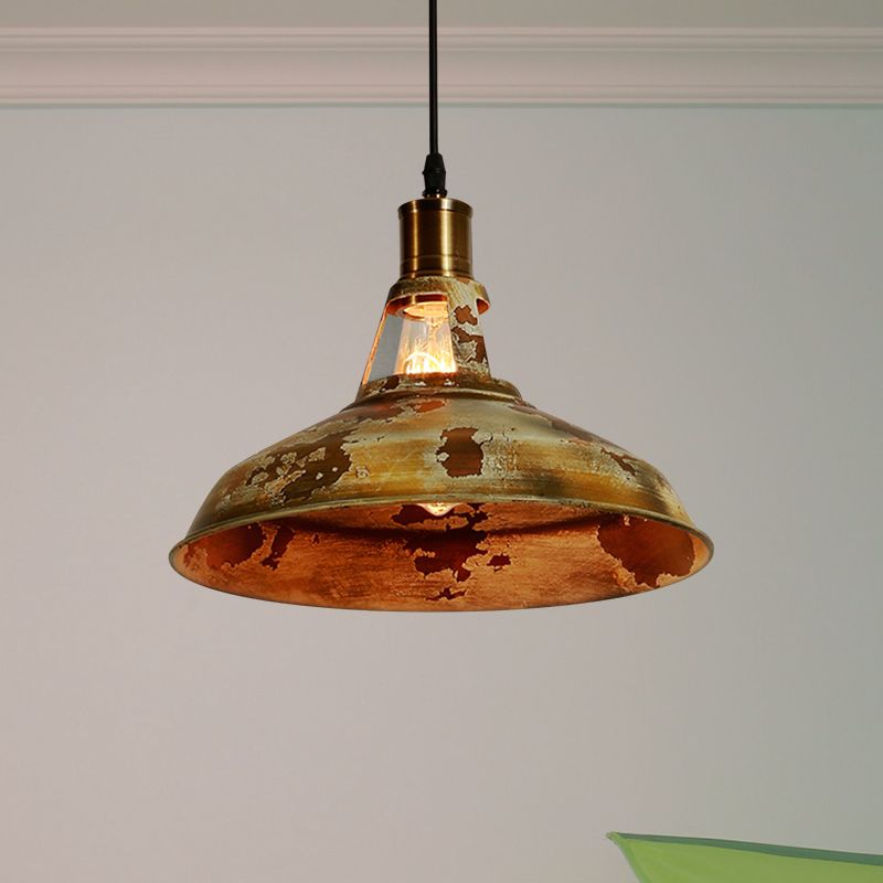 Rustic Style Barn Ceiling Pendant Lamp 1 Light Wrought Iron Hanging Light in Rust for Restaurant