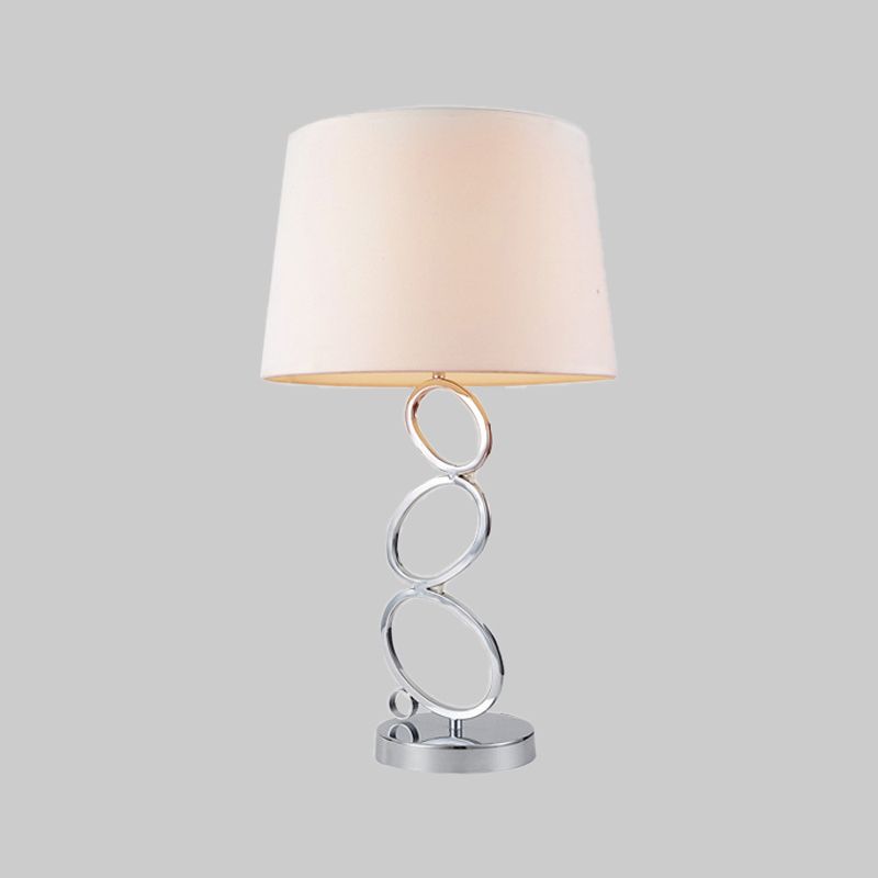 Fabric Barrel Desk Light Modern 1 Bulb White Task Lamp with Round Silver Metal Base