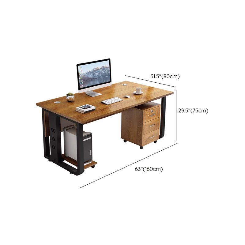 Rectangular Shaped Writing Desk Contemporary Wood with 2 Legs in Brown