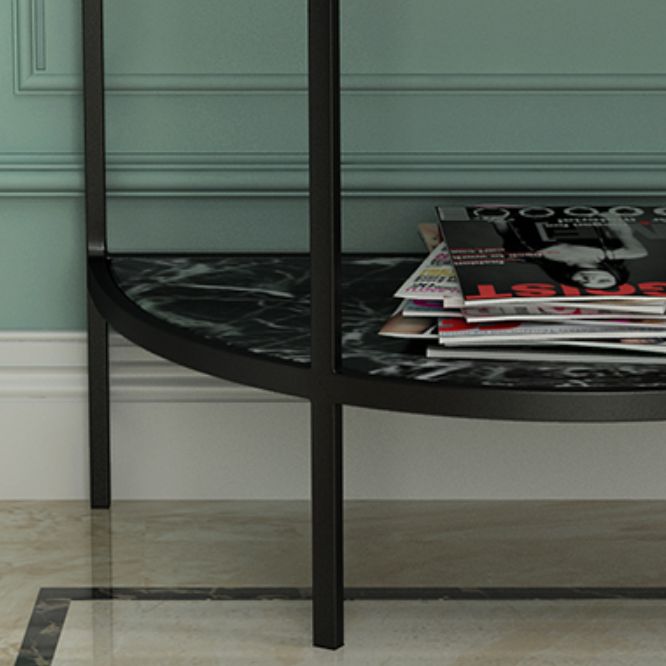 Modern Half Moon Console Table with Storage Shelf and Marble Top