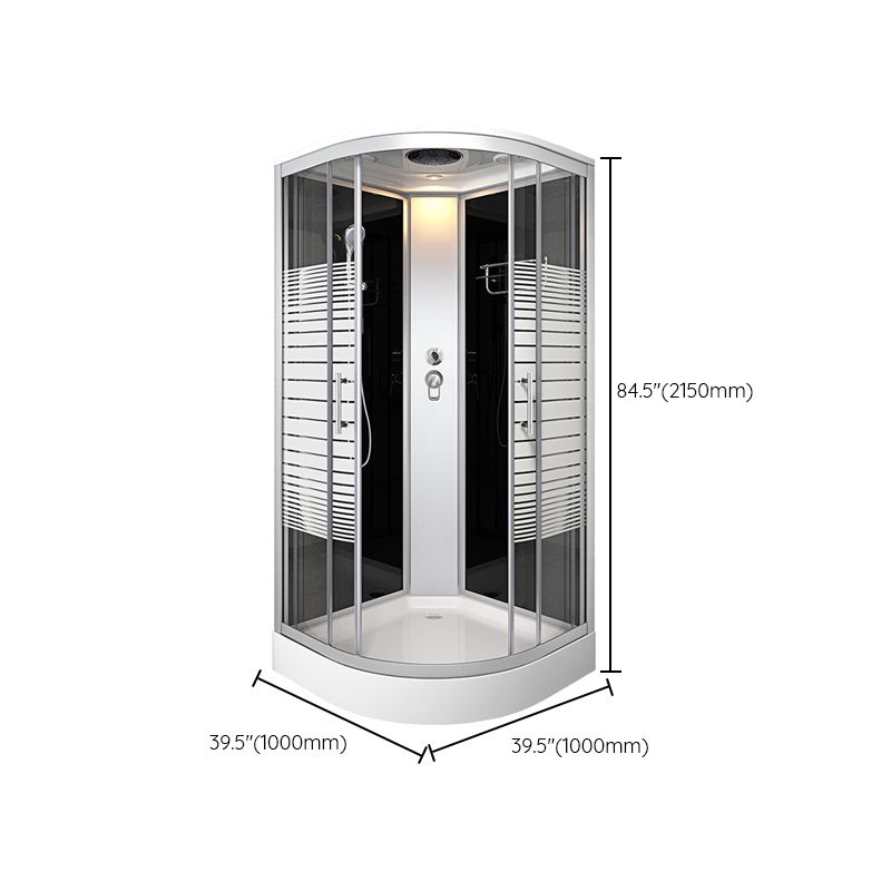 Contemporary Round Shower Stall Double Sliding Frosted Framed Shower Stall with Ceiling