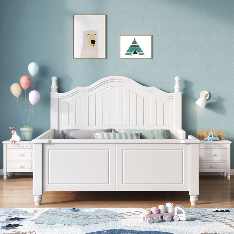 Solid Wood Panel Bed Frame with Headboard, Scandinavian Bed in White