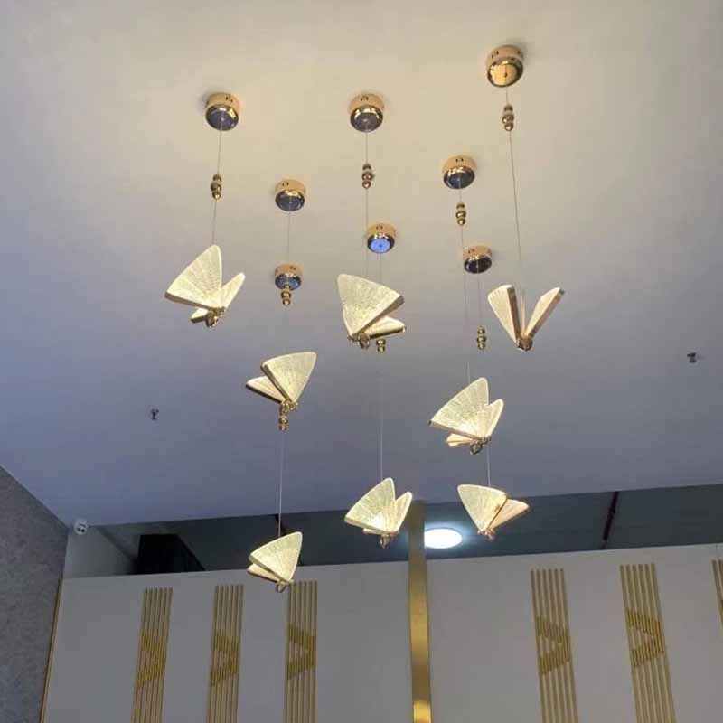 Modern Butterfly Pendant Light Fixture Metal LED Bedroom Pendant Ceiling Light in Clear