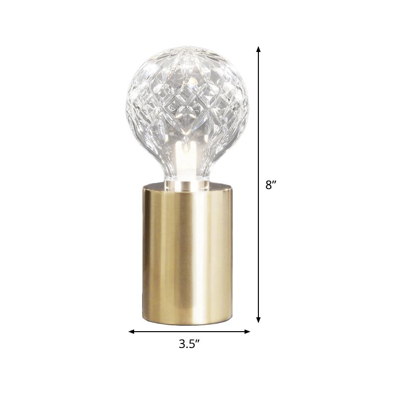 LED Sphere Task Light Modern Clear Lattice Glass Nightstand Lamp in Gold with Metal Base