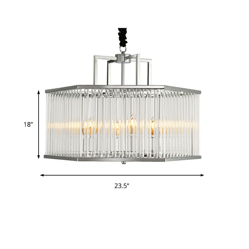 Modern 6-Light Chandelier Pendant with Clear Glass Shade Chrome Hexagonal Hanging Light Fixture