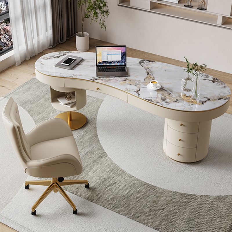 Modern Style Stone Office Desk Irregular Shape Task Desk with 2-Legs for Office