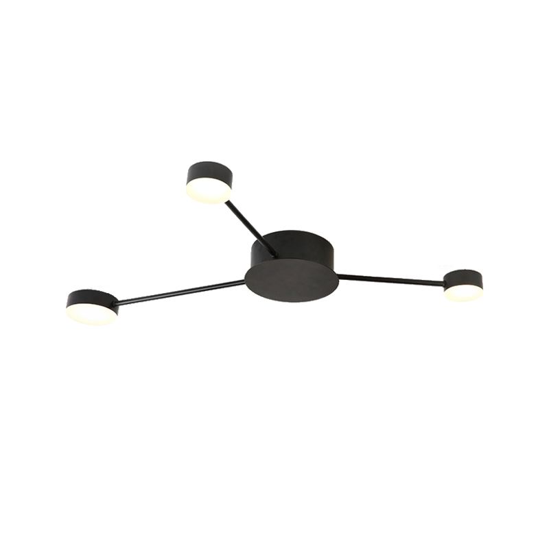 Lineares Kinderschlafzimmer halb Flush Deckenleuchte mit Trommelschatten Metall moderne Deckenlampe in Schwarz