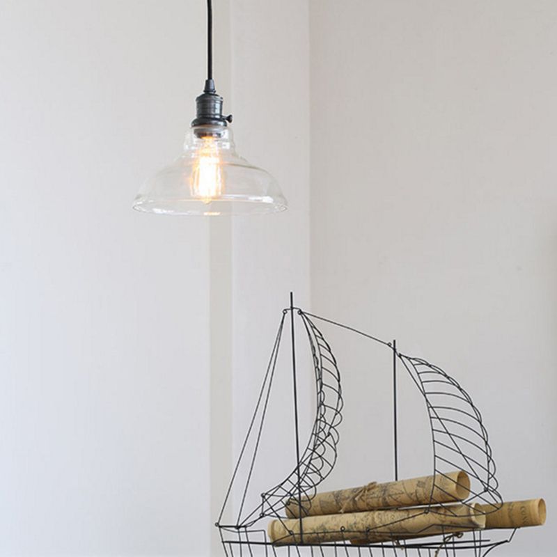 Transparent Glass Shade Hanging Light Retro Industrial Style Single Light Mini Lighting Pendant for Bedroom