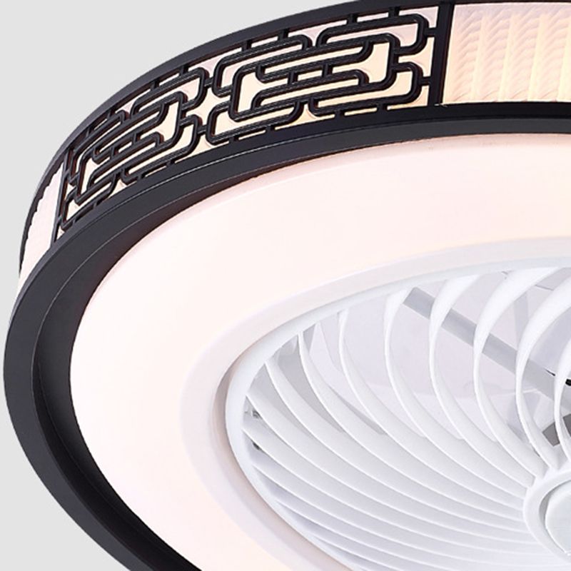 Interior LED Modern Fan Light Fixture Round Acrylic Round Ceiling Fan in Black / Gold