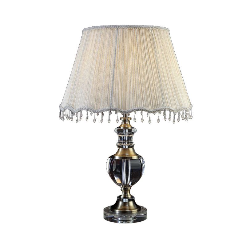 14"/16" W 1 Light Bedroom Night Table Light Traditional Cream Gray Crystal Nightstand Lamp with Cone Fabric Shade