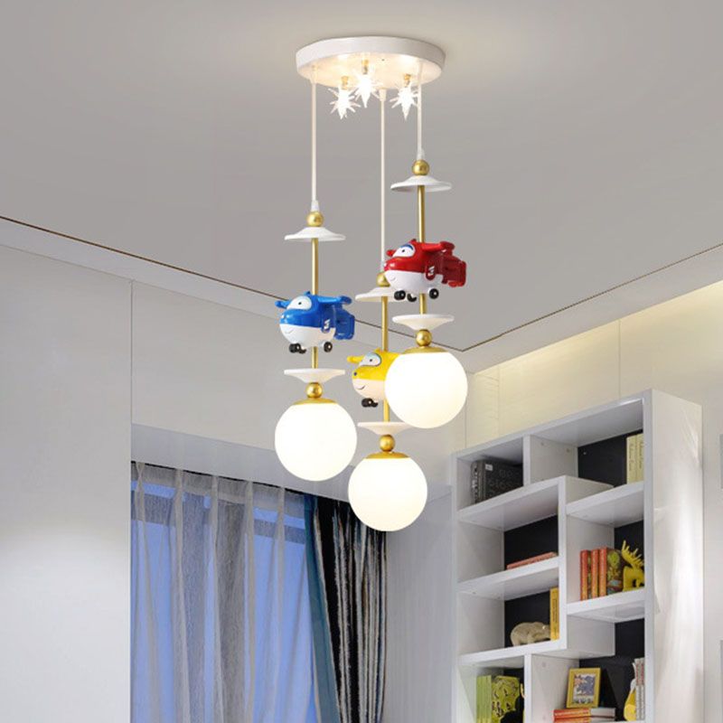 Plane Multi Light Pendant Kids Metal 3/5 Lights Children Bedroom Suspension Lamp in Gold