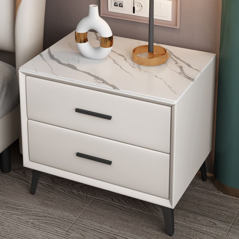 Stone Bedside Cabinet Modern Accent Table Nightstand with Drawers