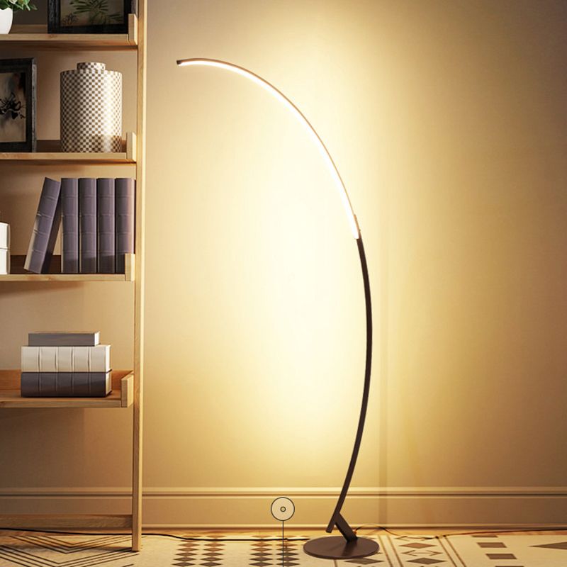 Arched LED Floor Lamp Contemporary Metallic Living Room Standing Lighting in Coffee