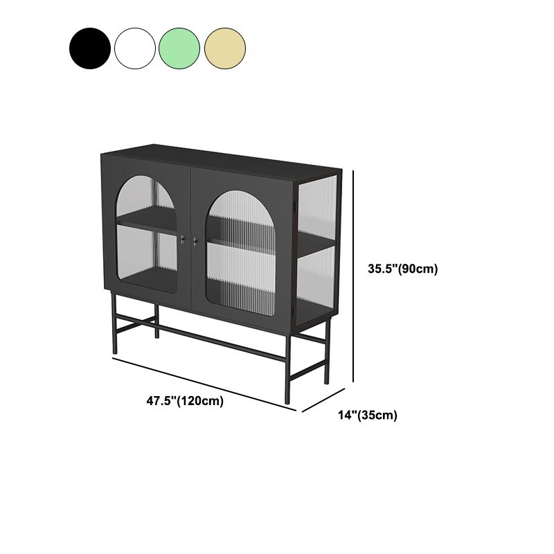 Contemporary Glass Doors Dining Server Metallic Finish Dining Server for Kitchen