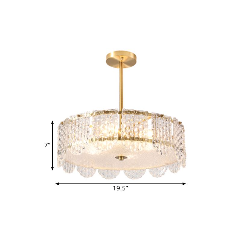 Drum Embossed Clear Crystal Chandelier Contemporary 4 Heads Bedroom Hanging Lamp Kit