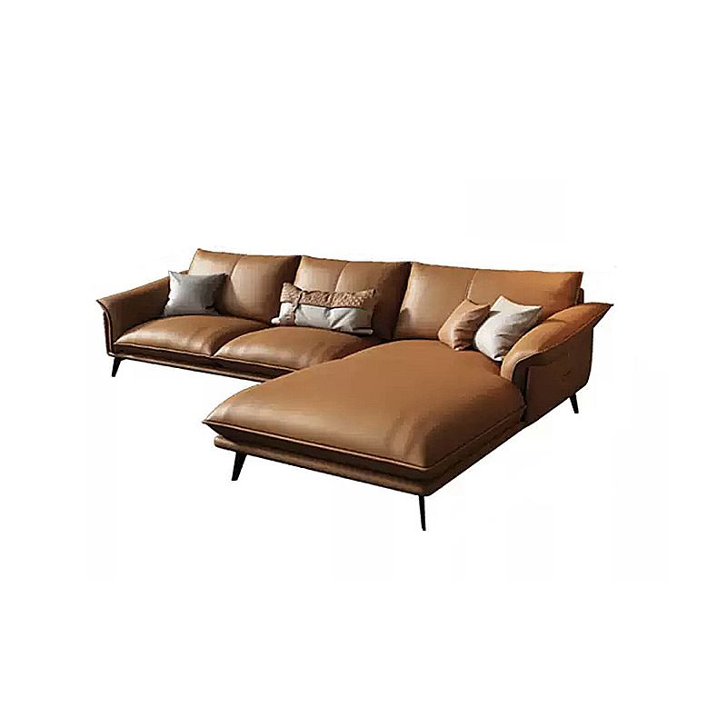 Orange Sponge Padded Leather Sofa with Pillow Back and Flared Armrest Sectional