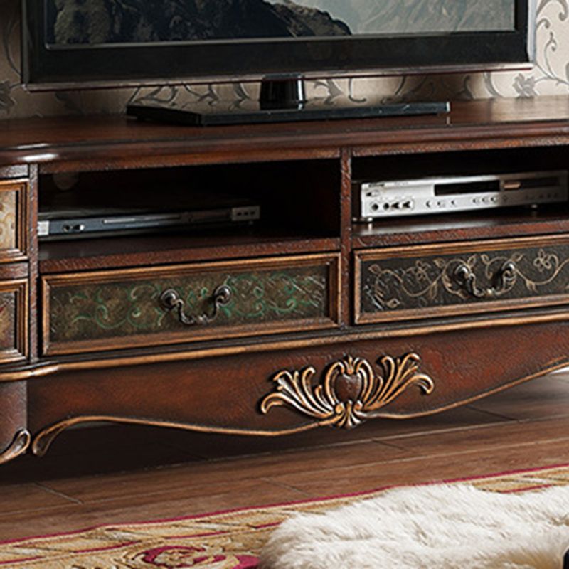 Solid Wood Media Console Open Storage TV Stand Console with Drawers