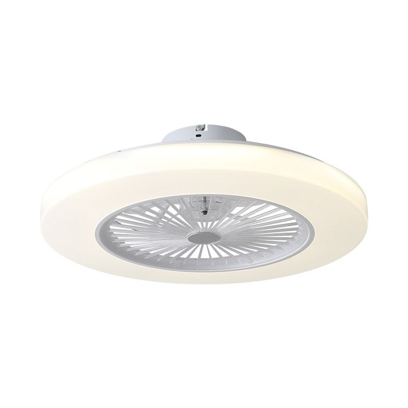 Modern Circle Semi Flush Mounted Lamp LED Acrylic Shade Hanging Ceiling Fan Light in White with 6 Clear Blades, 23" W