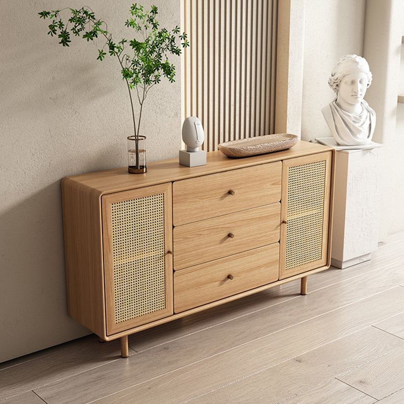 Contemporary Brown Sideboard Solid Wood Buffet Table with 3 Drawers