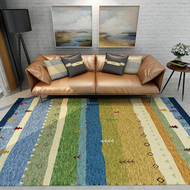 Casual Stripe Printed Rug Multi-Color Polyster Indoor Rug Anti-Slip Backing Pet Friendly Easy Care Area Carpet for Parlor