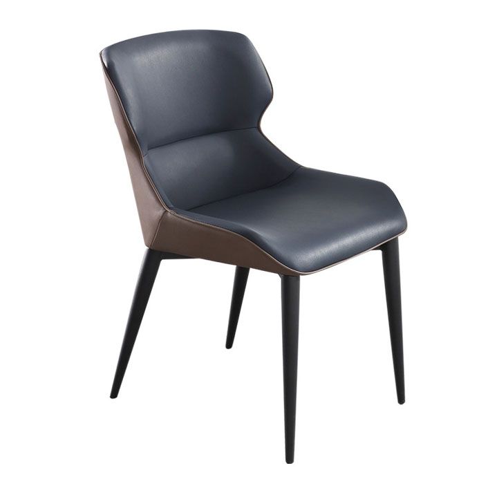 Contemporary Leather Dining Chair Wingback Side Chair With Steel Legs in Matte Finish