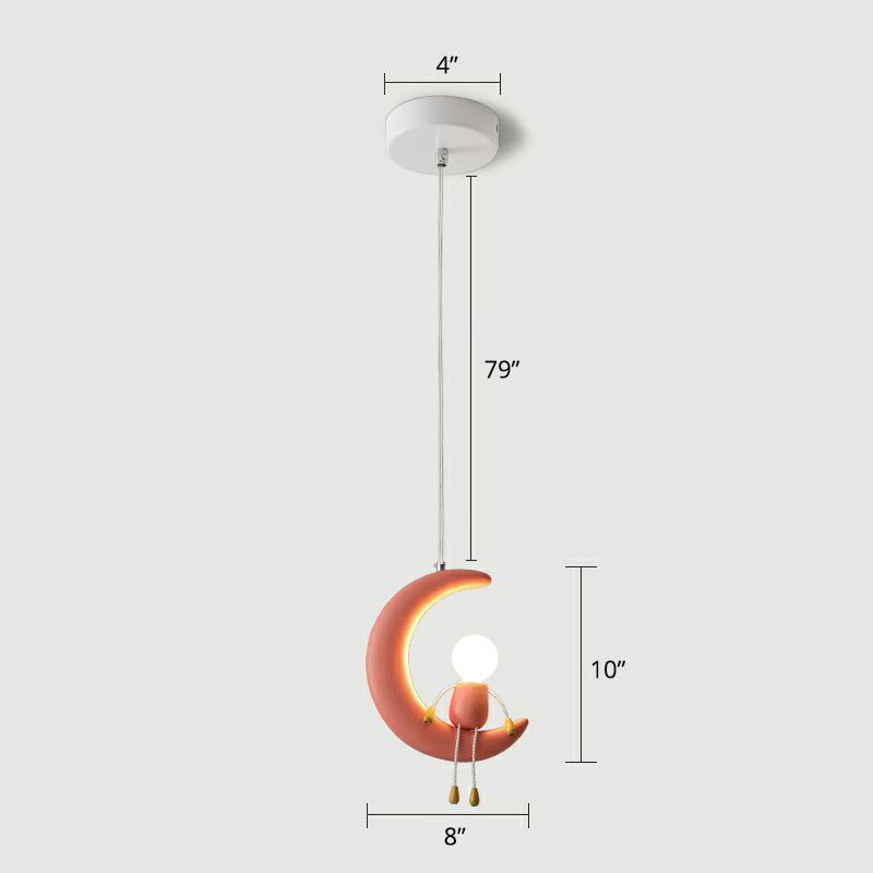 Moon and Stick Figure Hanging Light Creative Resin 1 tampes Pendentif pour la chambre pour enfants