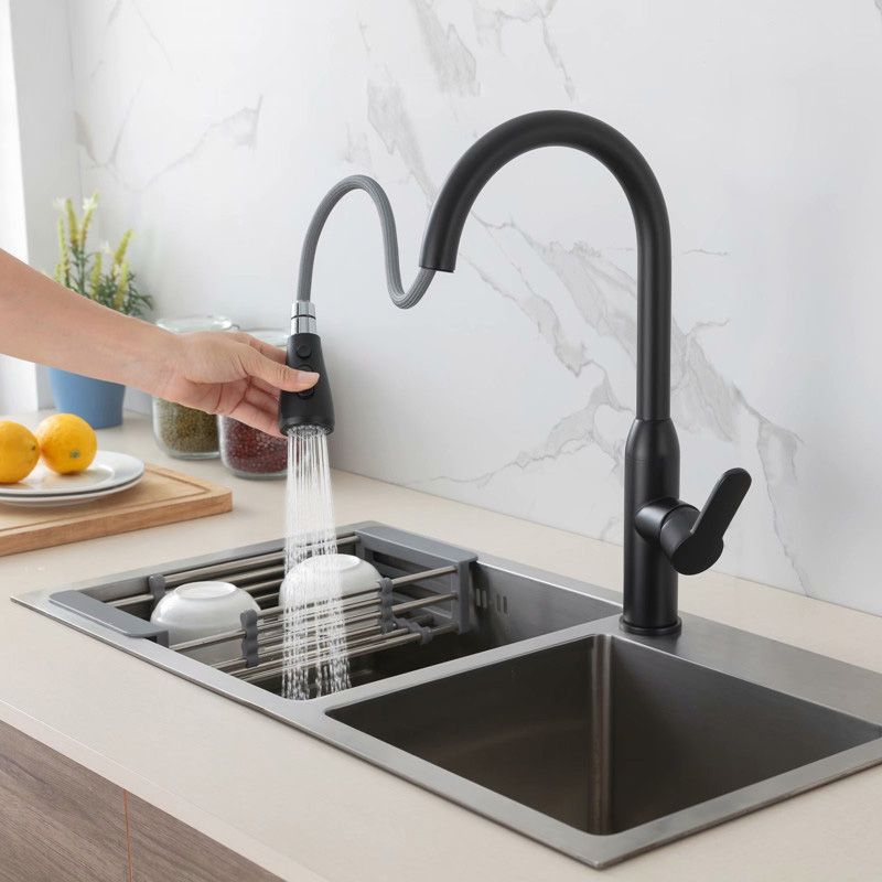 Modern Copper Kitchen Sink Faucet Single Handle High Arc Retractable Kitchen Faucet