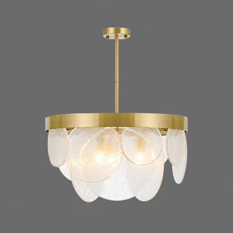 Rounded Sheet Seeded Glass Chandelier Light Golden Electroplated Stainless Steel Lighting Fixture for Bedroom Living Room