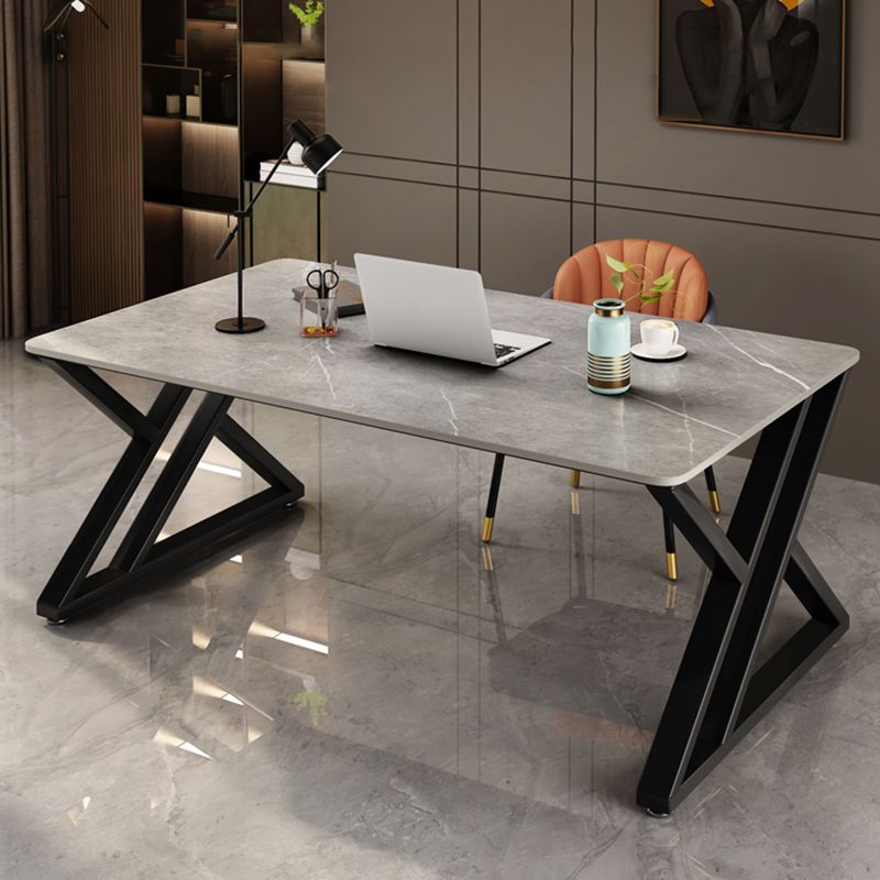 Rectangular Shaped Office Desk 2 Legs Writing Desk in Grey for Home