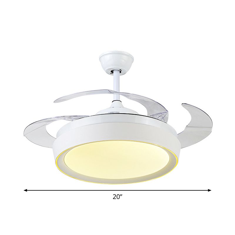 Drum Acrylic 4-Blade Hanging Fan Lamp Contemporary LED White Semi Flush Mount, 20" Wide