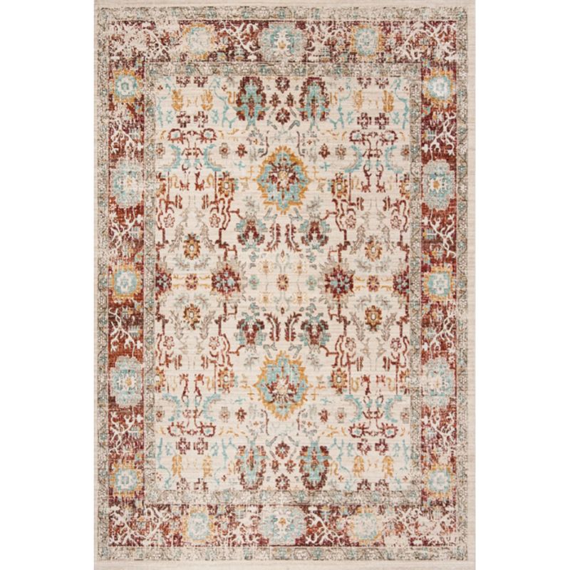 Antique Medallion Carpet White Tone Polyester Rug Non-Slip Backing Carpet for Home Decoration