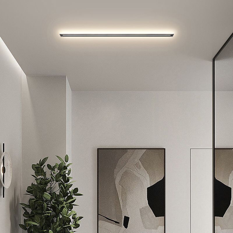 Minimalism Linear Flush Mount Ceiling Light Fixture in Black for Hallway