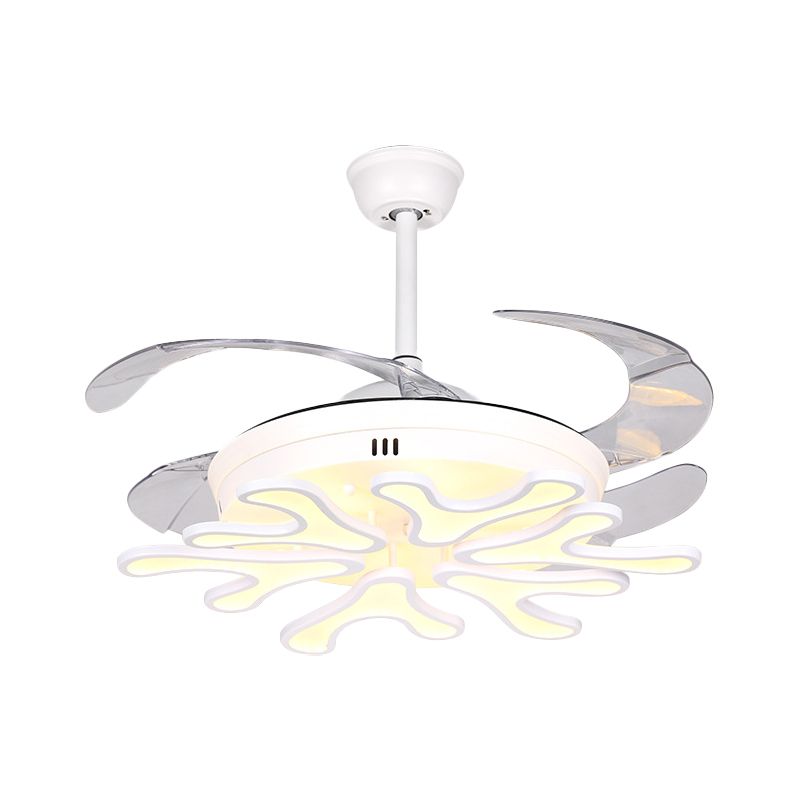 Hedendaagse bloei hangerse ventilatorlamp ijzer woonkamer led semi -spoelplafondlicht met 4 heldere messen in wit, 42 "breedte