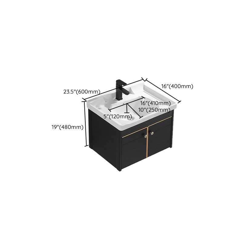 Modern Vanity Set Wall-mounted Ceramic Sink Black Faucet Vanity with Mirror