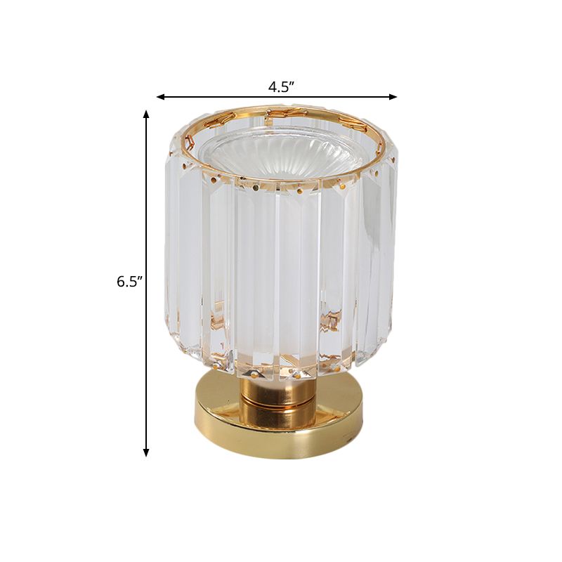 1 Head Bedroom Table Lighting Simple Gold Finish Night Stand Lamp with Column Crystal Prisms Shade